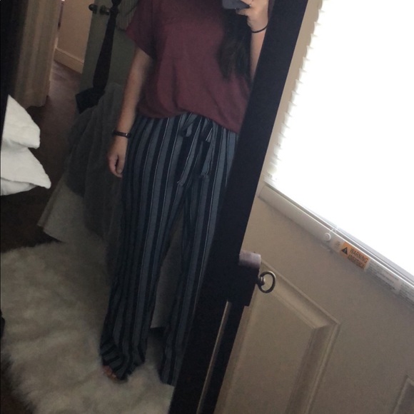 Blue/Navy Striped Belted Pants - Picture 6 of 6